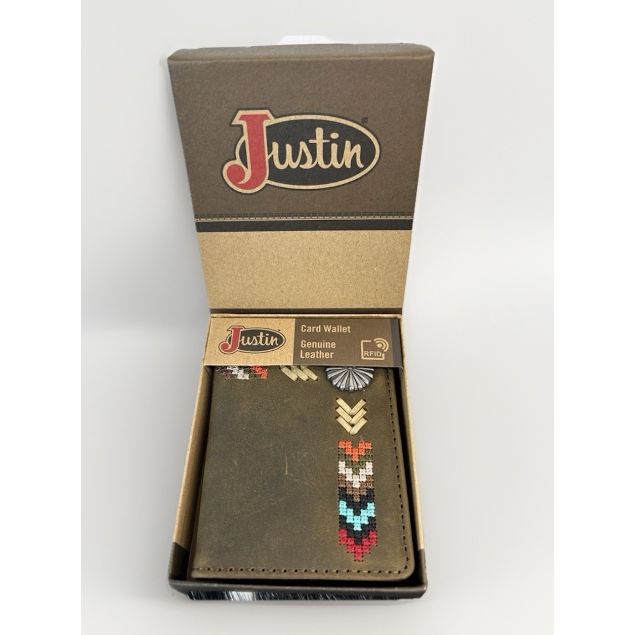 Justin Genuine Leather Card Wallet With Rfid New In Box